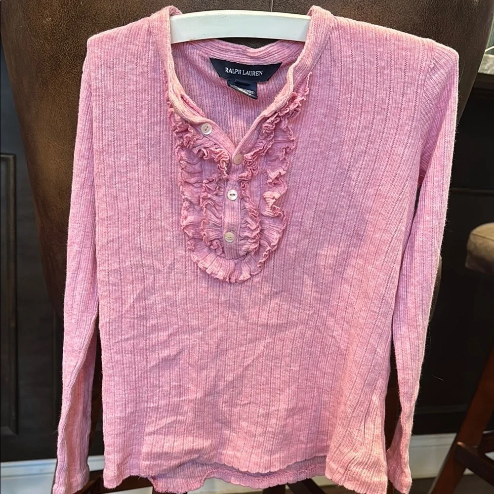 Ralph Lauren Pink Ruffled Mandarin Collar Blouse